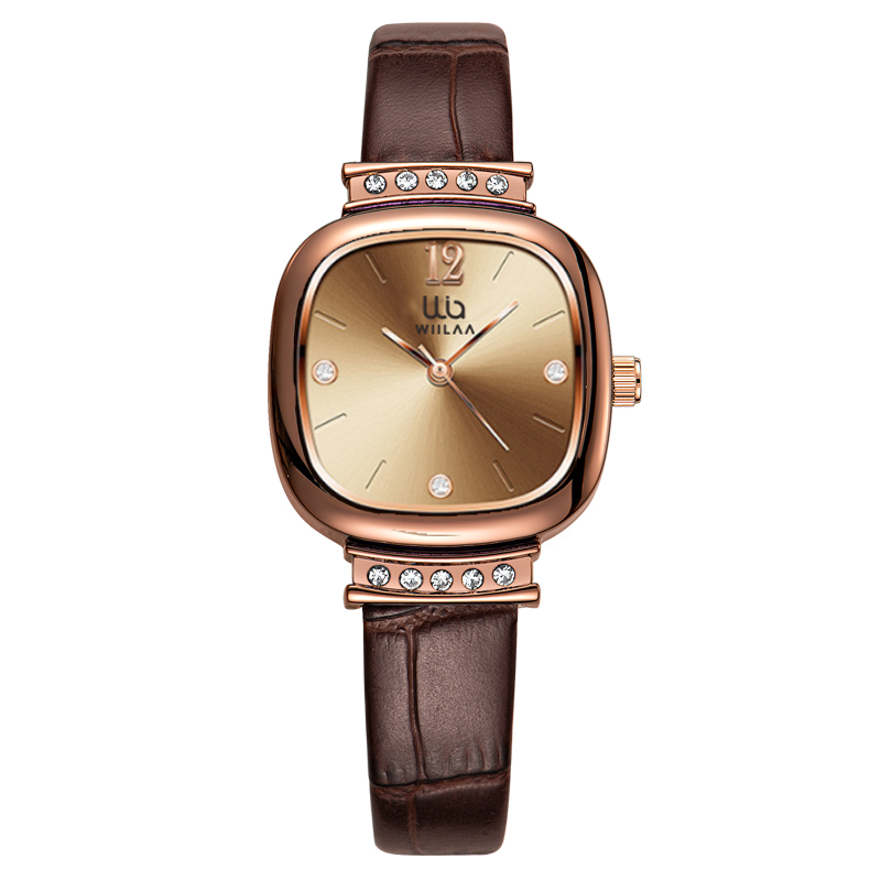 Luxury Watch Leather Strap - Damski zegarek w kolorze różowego złota,