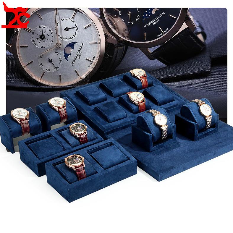 Luxury Watch Store - Niebieska materiałowa taca ekspozycyjna na zegarki,