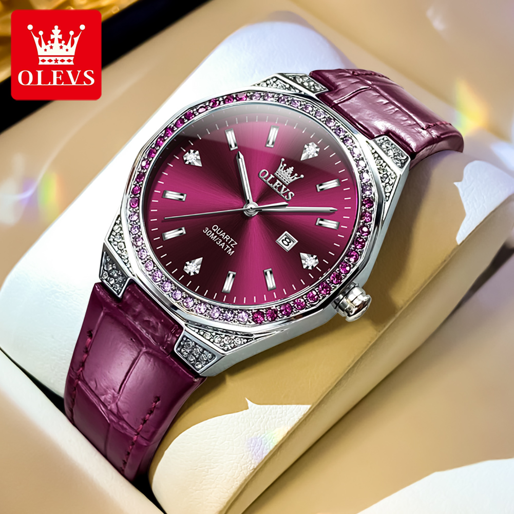 Luxury Watch Leather Strap - OLEVS oryginalne zegarki damskie diamentowy Lap