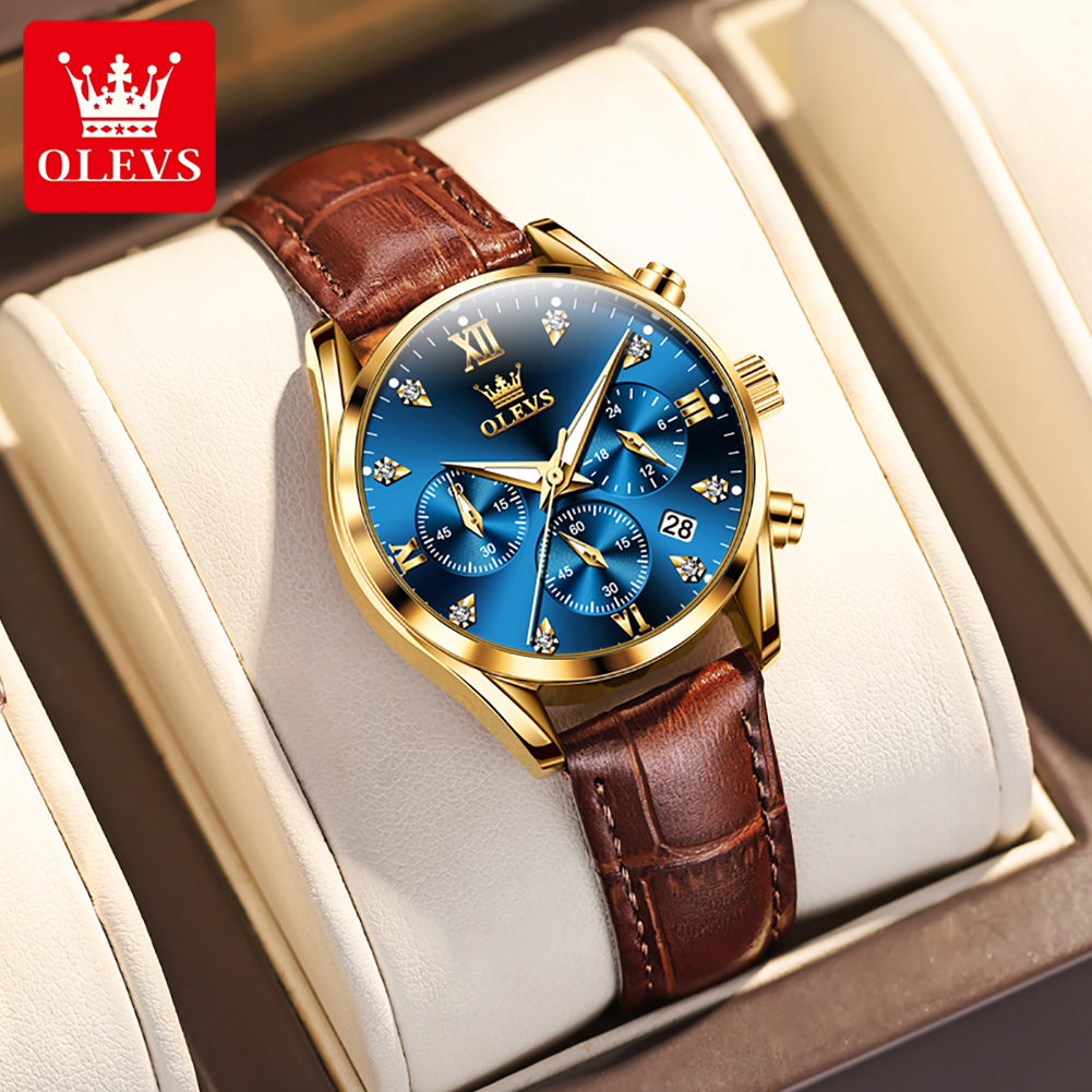 Luxury Watch Leather Strap - OLEVS 5523 oryginalne markowe zegarki damskie