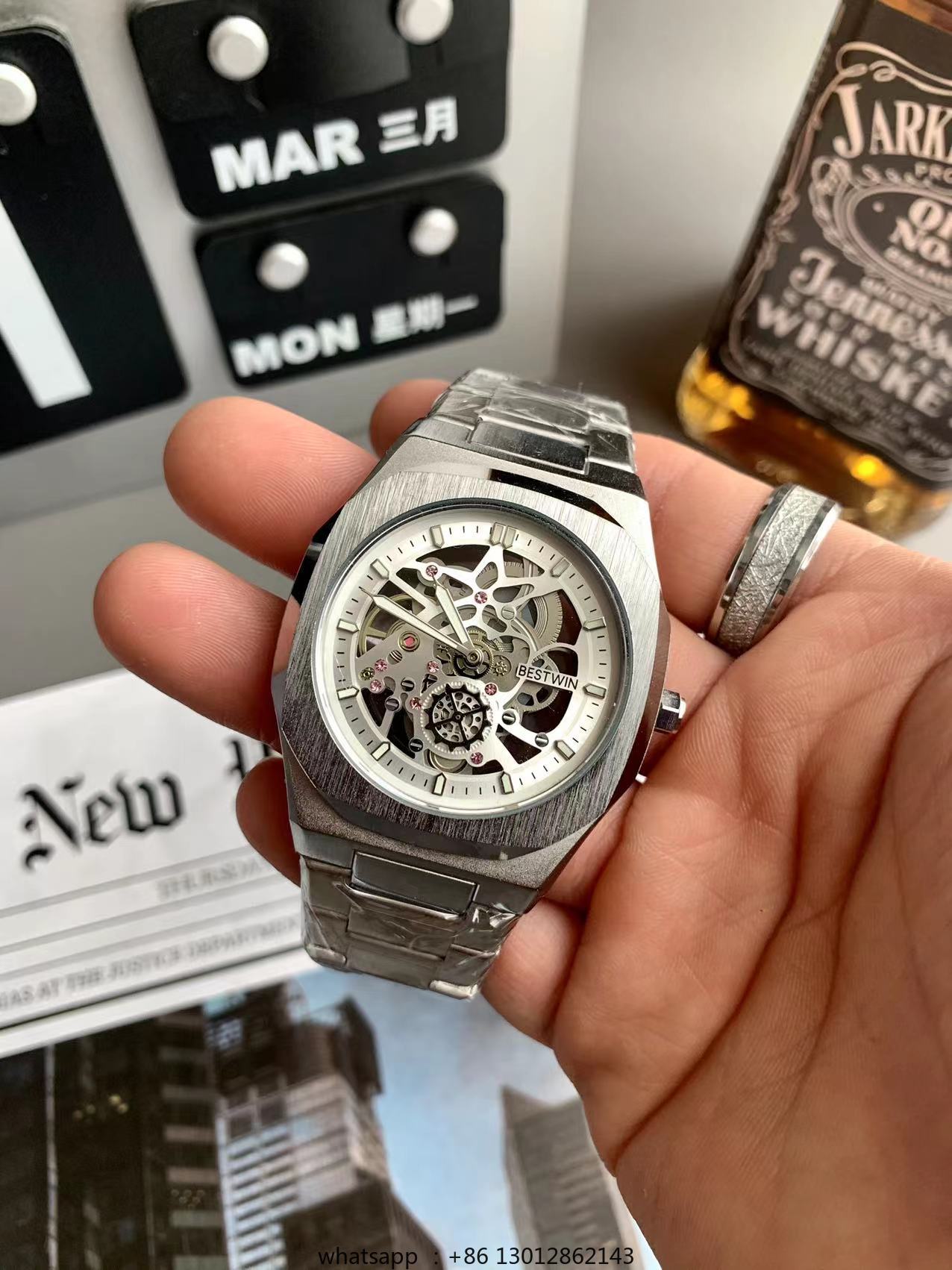 Luxury Watch Square - Zegarek kwarcowy ze stali, wodoodporny, personalizowany,