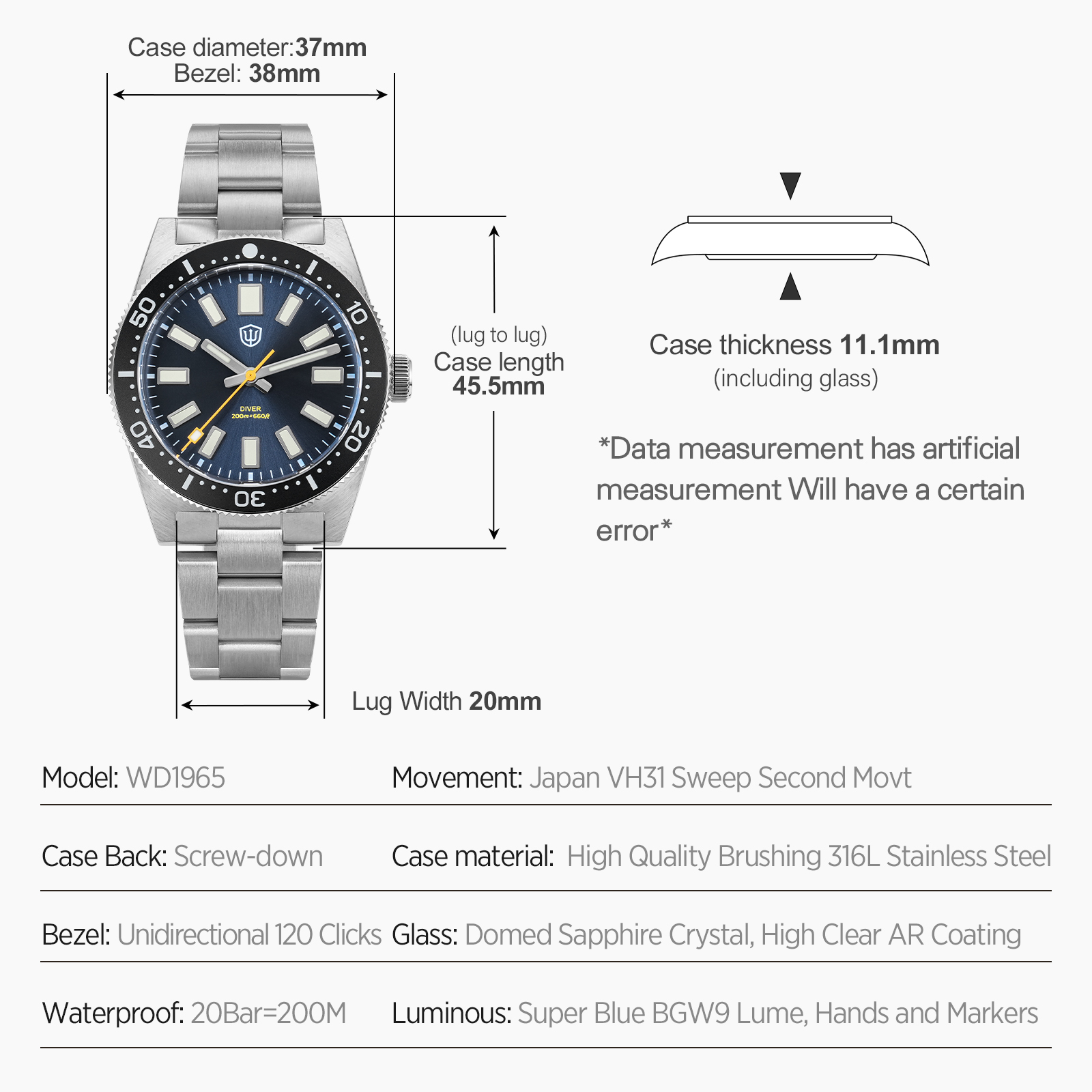 Watchdives 37mm WD1965 V2 Męsk – Luxury Watch Collection recenzja i cena
