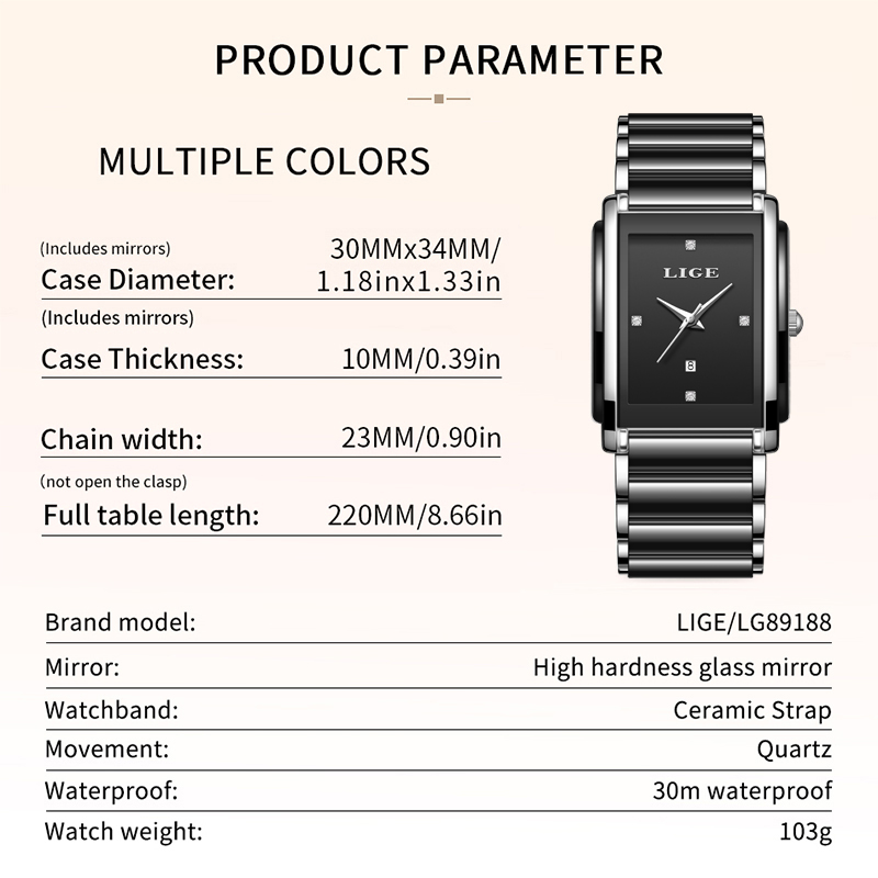 LIGE Nowe Luksusowe Zegarki Da – Luxury Watch Square recenzja i cena